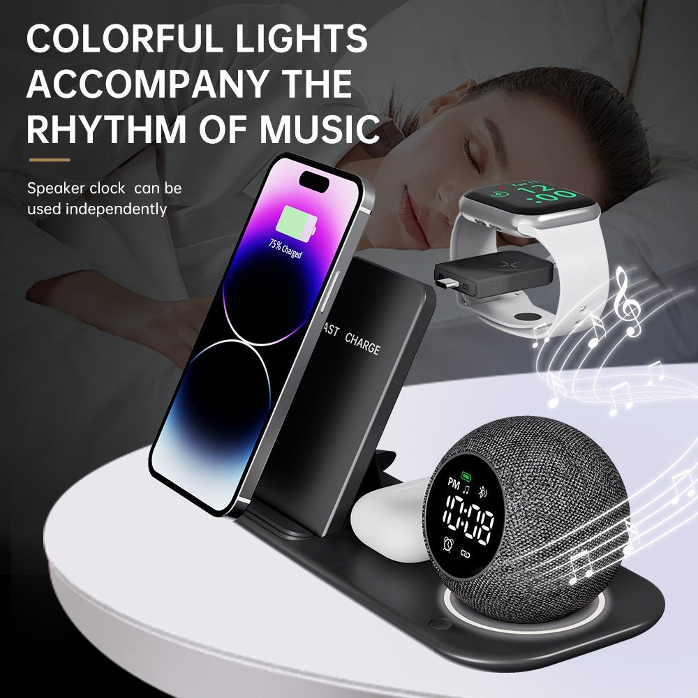 Six in one mobile phone watch headphones wireless charging clock alarm Bluetooth speaker night light eprolo