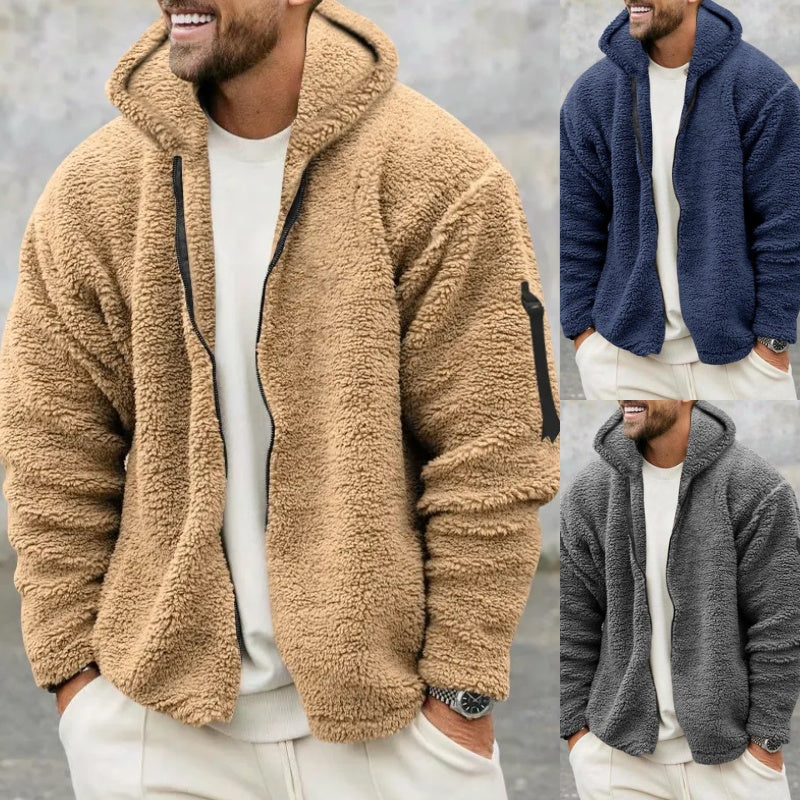 Plush Hooded Jacket Men's Autumn And Winter Fleece Double-sided Wear Warm Coat With Zipper Loose Casual Jacket Outdoor Clothing Empower Wellness Fitness