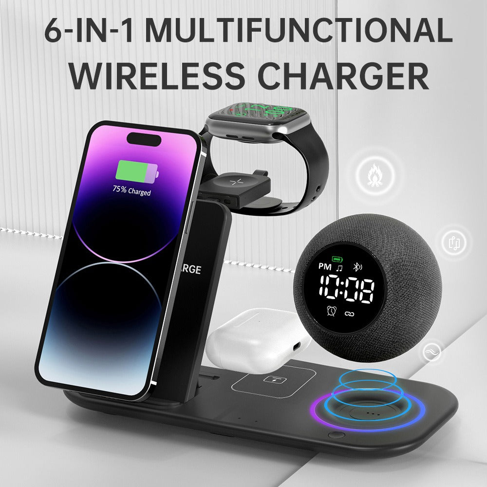 Six in one mobile phone watch headphones wireless charging clock alarm Bluetooth speaker night light eprolo