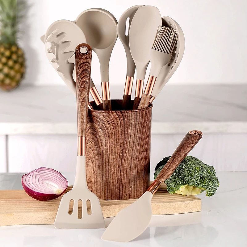 10 Pieces Kitchen Tools Set Wooden Handle Cooking Kitchen Utensil Set Silicone Utensils eprolo