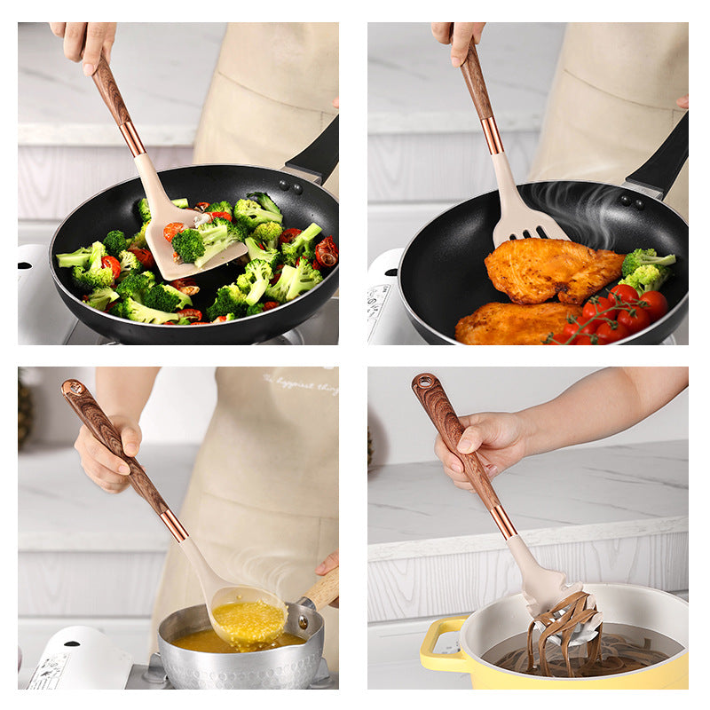 10 Pieces Kitchen Tools Set Wooden Handle Cooking Kitchen Utensil Set Silicone Utensils eprolo