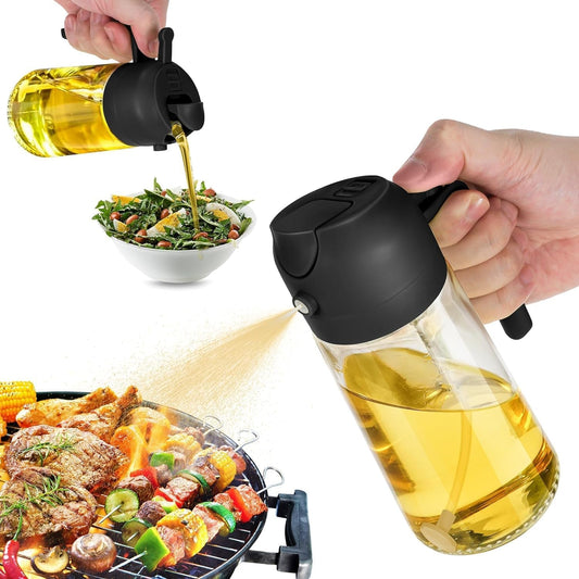 16Oz Olive Oil Dispenser Bottle for Kitchen - 2 in 1 Oil Dispenser and Oil Sprayer for Cooking, Air Fryer, Salad, 470Ml Olive Oil Sprayer Black KU MAO Boutique Store