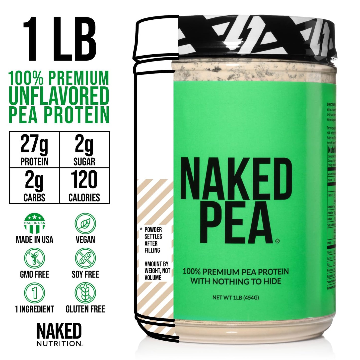 Naked Pea - Pea Protein Isolate from North American Farms - Plant Based, Vegetarian & Vegan Protein. Easy to Digest, Speeds Muscle Recovery - Non-GMO, No Lactose, No Soy and Gluten Free - 15 Servings Empower Wellness Fitness