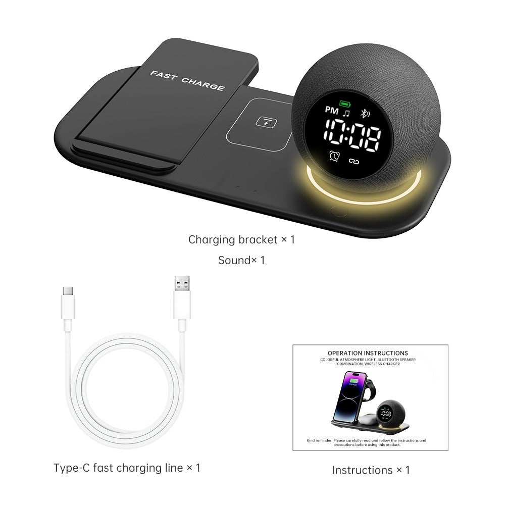 Six in one mobile phone watch headphones wireless charging clock alarm Bluetooth speaker night light eprolo