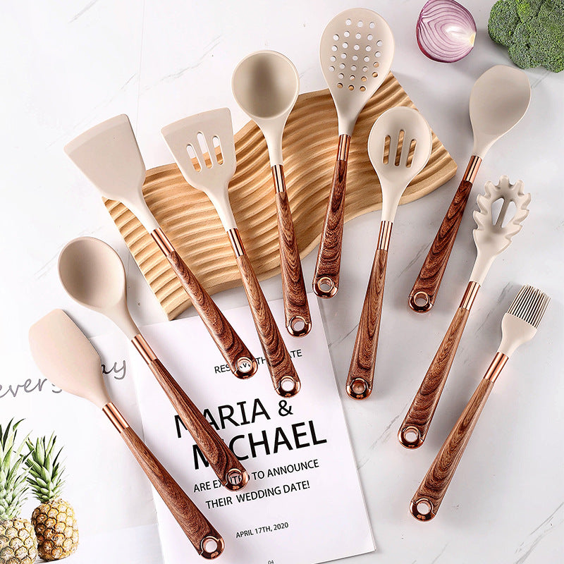 10 Pieces Kitchen Tools Set Wooden Handle Cooking Kitchen Utensil Set Silicone Utensils eprolo