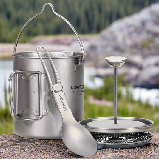 Lixada 750ml Titanium French Press Coffee Maker – Lightweight Camping Pot & Mug with Folding Spoon LIXADA Outdoor Store