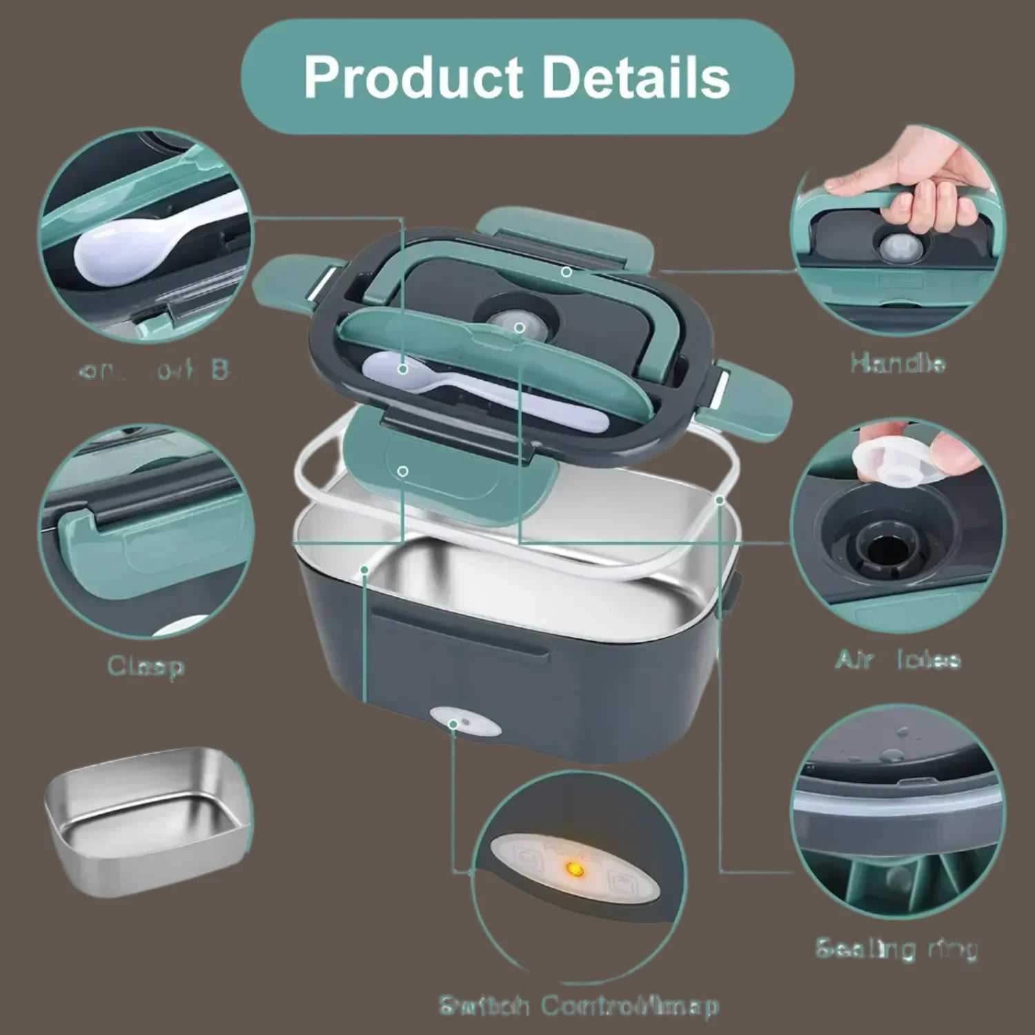 2-In-1 Electric Heating Lunch Box Car + Home 12V 220/110V Portable Stainless Steel Liner Bento Lunchbox Food Container Bento Box Mini Washing Machine Store