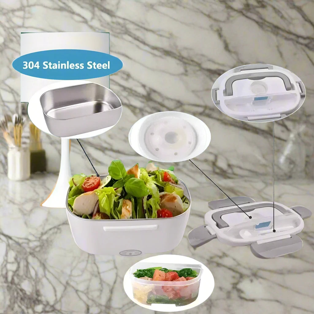 2-In-1 Electric Heating Lunch Box Car + Home 12V 220/110V Portable Stainless Steel Liner Bento Lunchbox Food Container Bento Box Mini Washing Machine Store