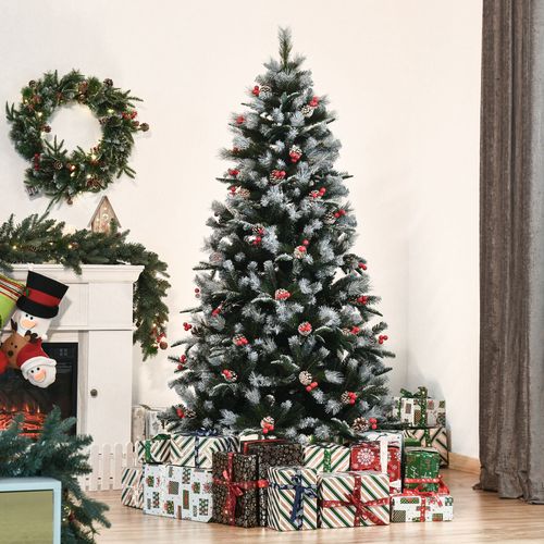 6FT Artificial SnowDipped Christmas Tree Foldable Berries White Pinecones Green Small House Store