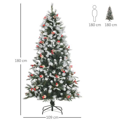 6FT Artificial SnowDipped Christmas Tree Foldable Berries White Pinecones Green Small House Store