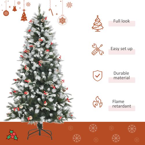 6FT Artificial SnowDipped Christmas Tree Foldable Berries White Pinecones Green Small House Store