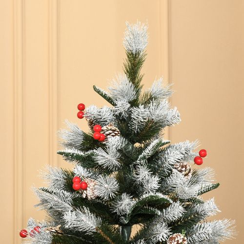 6FT Artificial SnowDipped Christmas Tree Foldable Berries White Pinecones Green Small House Store