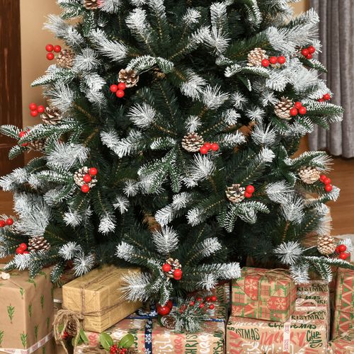 6FT Artificial SnowDipped Christmas Tree Foldable Berries White Pinecones Green Small House Store